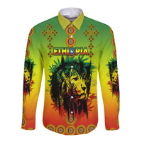 Ethiopia Long Sleeve Button Shirt Cross Mix Lion Colorful Style - Wonder Print Shop