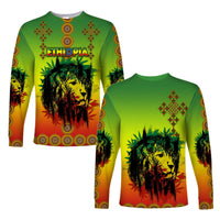 Ethiopia Long Sleeve Shirt Cross Mix Lion Colorful Style - Wonder Print Shop