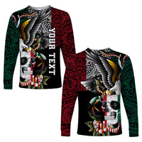 (Custom Personalised) Mexico Long Sleeve Shirt Mexican Skull Eagle With Angry Snake - Wonder Print Shop