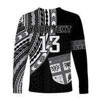 Custom Text and Number Fiji Rugby Sevens Long Sleeve Shirt Fijian 7s Tapa Polynesian LT13 - Wonder Print Shop