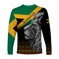 Jamaica Lion Long Sleeve Shirt Jamaican Pattern Version Black LT13 - Wonder Print Shop