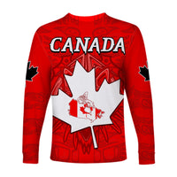 Canada Maple Leaf Long Sleeve Shirt Red Haida Wolf LT13 - Wonder Print Shop