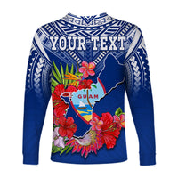 Custom Personalised Guam Chamorro Long Sleeve Shirt Guaman Latte Stone Tropical Flowers Blue Version - Wonder Print Shop