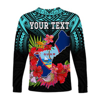 Custom Personalised Guam Chamorro Long Sleeve Shirt Guaman Latte Stone Tropical Flowers Turquoise Style - Wonder Print Shop