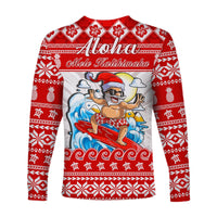 Custom Personalised Hawaii Christmas Long Sleeve Shirt Surfing Santa Mele Kalikimaka Polynesian - Wonder Print Shop
