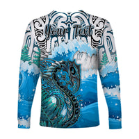 Custom Personalised Manaia Maori Long Sleeve Shirt Fern Aotearoa Blue Waves LT13 - Wonder Print Shop