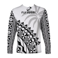 Fiji Rugby Long Sleeve Shirt Fijian Cibi Dance Tapa Pattern White - Wonder Print Shop