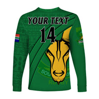 (Custom Text And Number) South Africa Rugby Long Sleeve Shirt Bokke Springbok With African Pattern Stronger Together - Wonder Print Shop