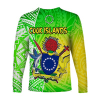 Happy Mangaia Gospel Day Long Sleeve Shirt Cook Islands Coat of Arms Polynesian Pattern - Wonder Print Shop