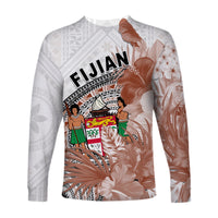 Fiji Tapa Long Sleeve Shirt White Fijian Masi Be Loved Hibiscus LT13 - Wonder Print Shop