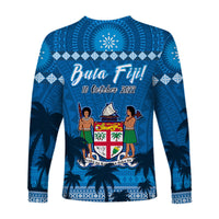 Bula Fiji Day Long Sleeve Shirt Fijian Tapa with Palm Tree 52nd Anniversary LT13 - Wonder Print Shop