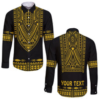 Custom Personalised Polynesian Long Sleeve Button Shirt Dashiki With Polynesian Tattoo Royal Golden Version - Wonder Print Shop
