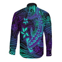 Custom Personalised Polynesian Long Sleeve Button Shirt Purple Paradise Hawaiian Tribal Hammerhead Shark - Wonder Print Shop