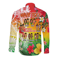 Custom Personalised Aloha Poly Fest Long Sleeve Button Shirt Polynesian Pattern With Tropical Flowers - Wonder Print Shop