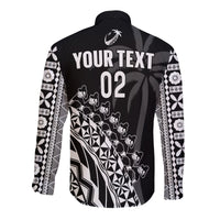 Custom Text And Number Fiji Rugby Long Sleeve Button Shirt Fijian Cibi Dance Tapa Pattern Black - Wonder Print Shop