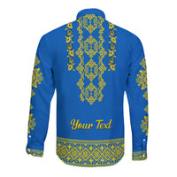 (Custom Personalised) Ukraine Long Sleeve Button Shirt Yellow Ukrainian Folk - Wonder Print Shop