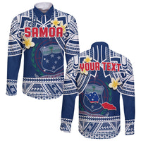 Custom Personalised Samoa Long Sleeve Button Shirt Samoan Plumeria Flowers Mix Polynesian Pattern - Wonder Print Shop