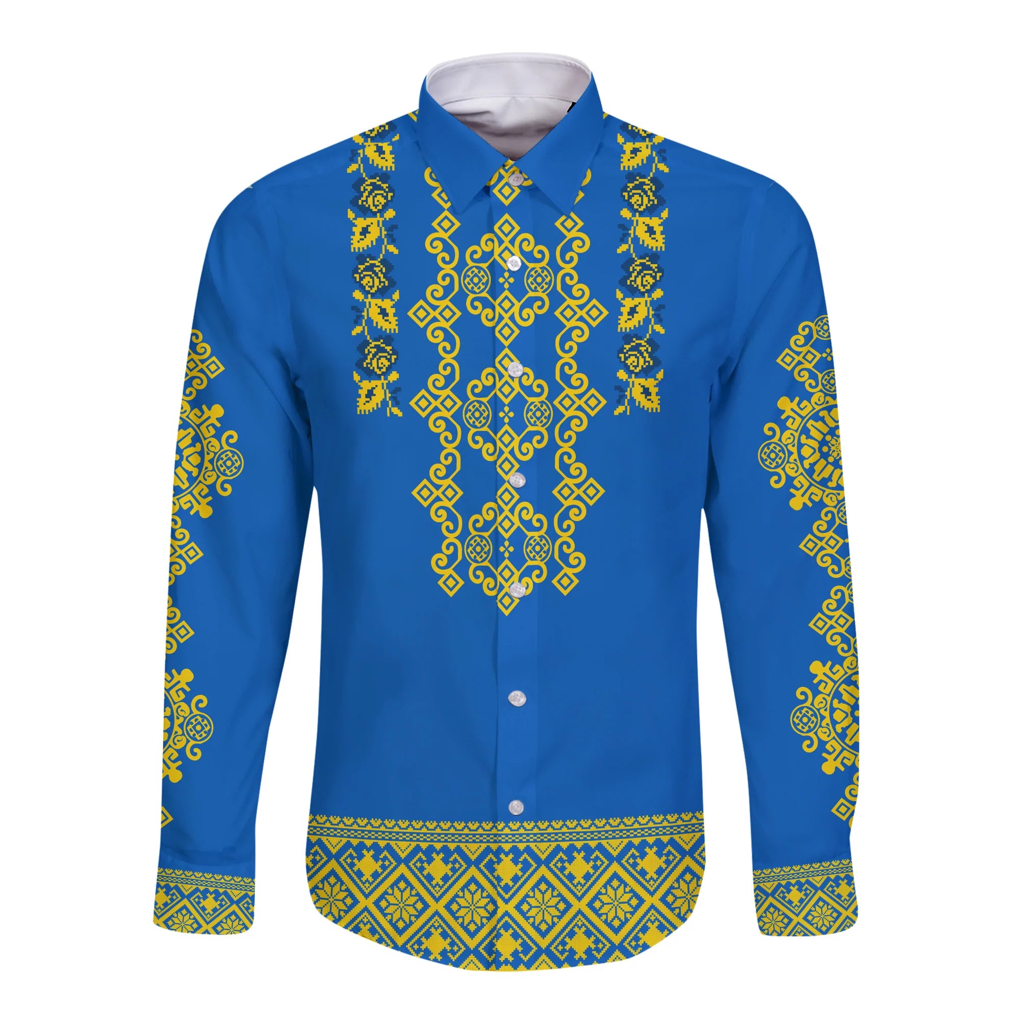 custom-personalised-ukraine-long-sleeve-button-shirt-yellow-ukrainian-belarus-vyshyvanka