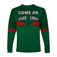 Morocco Football Long Sleeve Shirt World Cup 2022 Green Moroccan Pattern - Wonder Print Shop