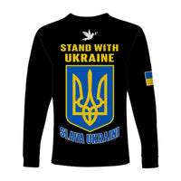 Ukraine Long Sleeve Shirt Ukraine Gold Trident Slava Ukraini Black - Wonder Print Shop