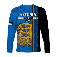 Estonia Long Sleeve Shirt Happy Estonian Independence Day With Coat Of Arms - Wonder Print Shop
