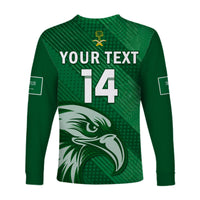 (Custom Text And Number) Saudi Arabia Football Long Sleeve Shirt Green Falcons World Cup 2022 - Wonder Print Shop