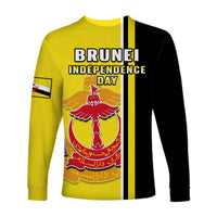 Brunei Long Sleeve Shirt Happy Independence Day With Coat Of Arms - Wonder Print Shop