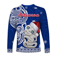 New Zealand Christmas Long Sleeve Shirt Hei Tiki Blue Pohutukawa Meri Kirihimete - Wonder Print Shop