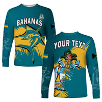 (Custom Personalised) Bahamas Long Sleeve Shirt Blue Marlin With Bahamian Coat Of Arms - Wonder Print Shop