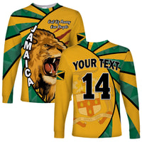 (Custom Text and Number) Jamaica Athletics Long Sleeve Shirt Jamaican Flag Mix Lion Sporty Style - Wonder Print Shop