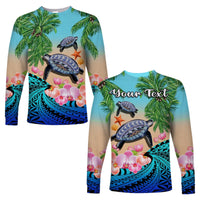 Custom Personalised Polynesian Turtle Coconut Tree And Orchids Long Sleeve Shirt - Wonder Print Shop
