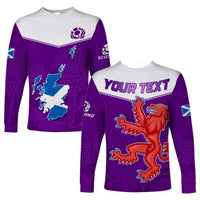 (Custom Personalised) Scottish Rugby Long Sleeve Shirt Map Of Scotland Thistle Purple Version - Wonder Print Shop