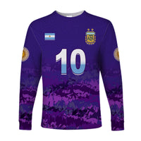 Purple long-sleeve football shirt with number 10, flag badge, and AFA crest