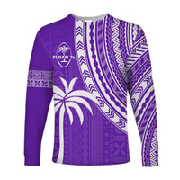 Custom Text and Number Fiji Rugby Sevens Long Sleeve Shirt Fijian 7s Tapa Polynesian Purple LT13 - Wonder Print Shop