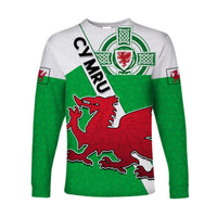 (Custom Text And Number) Wales Football Long Sleeve Shirt Come On Welsh Dragons With Celtic Knot Pattern - Wonder Print Shop