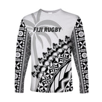 Custom Text And Number Fiji Rugby Long Sleeve Shirt Fijian Cibi Dance Tapa Pattern White - Wonder Print Shop