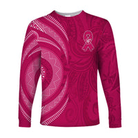 Custom Personalised Breast Cancer Awareness Long Sleeve Shirt Hibiscus Polynesian No One Fights Alone LT13 - Wonder Print Shop