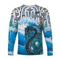 Custom Personalised Manaia Maori Long Sleeve Shirt Fern Aotearoa Blue Waves LT13 - Wonder Print Shop