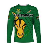 South Africa Rugby Long Sleeve Shirt Bokke Springbok With African Pattern Stronger Together - Wonder Print Shop