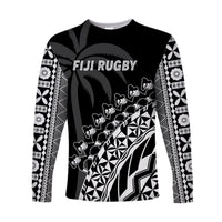 Fiji Rugby Long Sleeve Shirt Fijian Cibi Dance Tapa Pattern Black - Wonder Print Shop