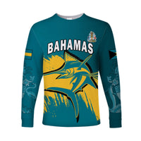 (Custom Personalised) Bahamas Long Sleeve Shirt Blue Marlin With Bahamian Coat Of Arms - Wonder Print Shop