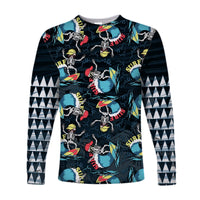 Hawaii Skeleton Surf Long Sleeve Shirt Halloween Hawaiian Tribal LT13 - Wonder Print Shop