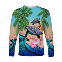 Custom Personalised Polynesian Turtle Coconut Tree And Orchids Long Sleeve Shirt - Wonder Print Shop