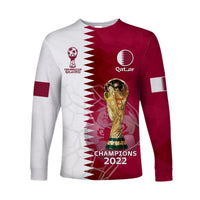 (Custom Text And Number) Qatar Football Long Sleeve Shirt Annabi Champions Proud WC 2022 - Wonder Print Shop