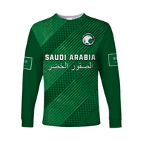 (Custom Text And Number) Saudi Arabia Football Long Sleeve Shirt Green Falcons World Cup 2022 - Wonder Print Shop