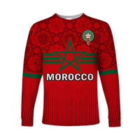 (Custom Text And Number) Morocco Football Long Sleeve Shirt World Cup 2022 Red Moroccan Pattern - Wonder Print Shop