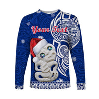 Custom Personalised New Zealand Christmas Long Sleeve Shirt Hei Tiki Blue Pohutukawa Meri Kirihimete - Wonder Print Shop