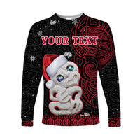 Custom Personalised New Zealand Christmas Long Sleeve Shirt Hei Tiki Red Pohutukawa Meri Kirihimete - Wonder Print Shop