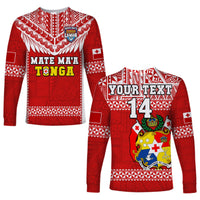 Custom Text And Number Tonga Rugby Long Sleeve Shirt Mate Maa Tonga Pacific Ngatu White - Wonder Print Shop