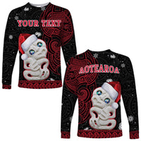 Custom Personalised New Zealand Christmas Long Sleeve Shirt Hei Tiki Red Pohutukawa Meri Kirihimete - Wonder Print Shop